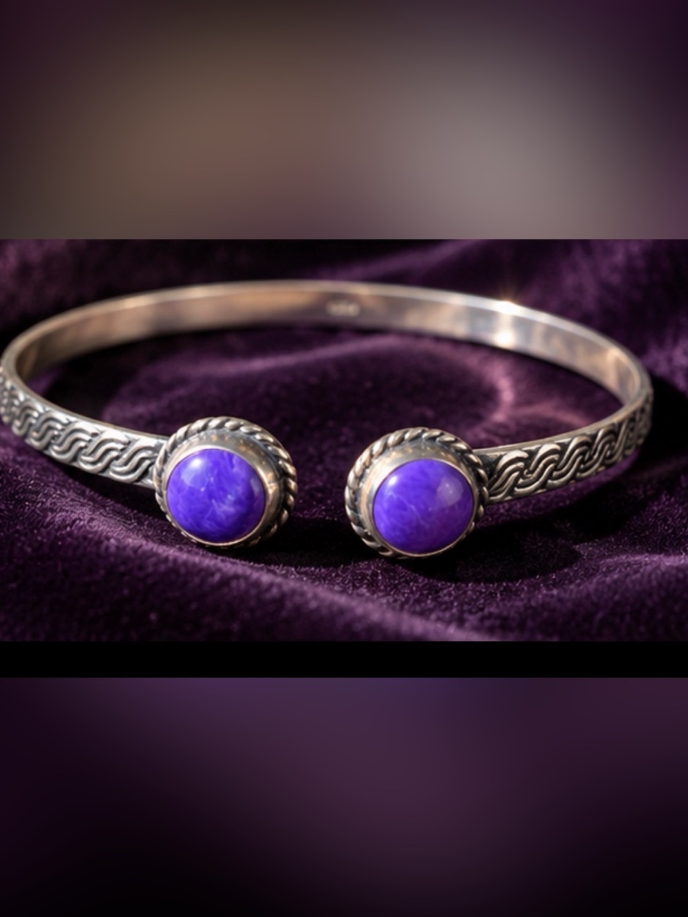 925 Sterling Silver plated Cuff Bracelet with Purple Stone